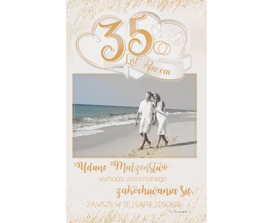 Card 35th Wedding Anniversary, Couple walking by the sea, 13x20,5 cm
